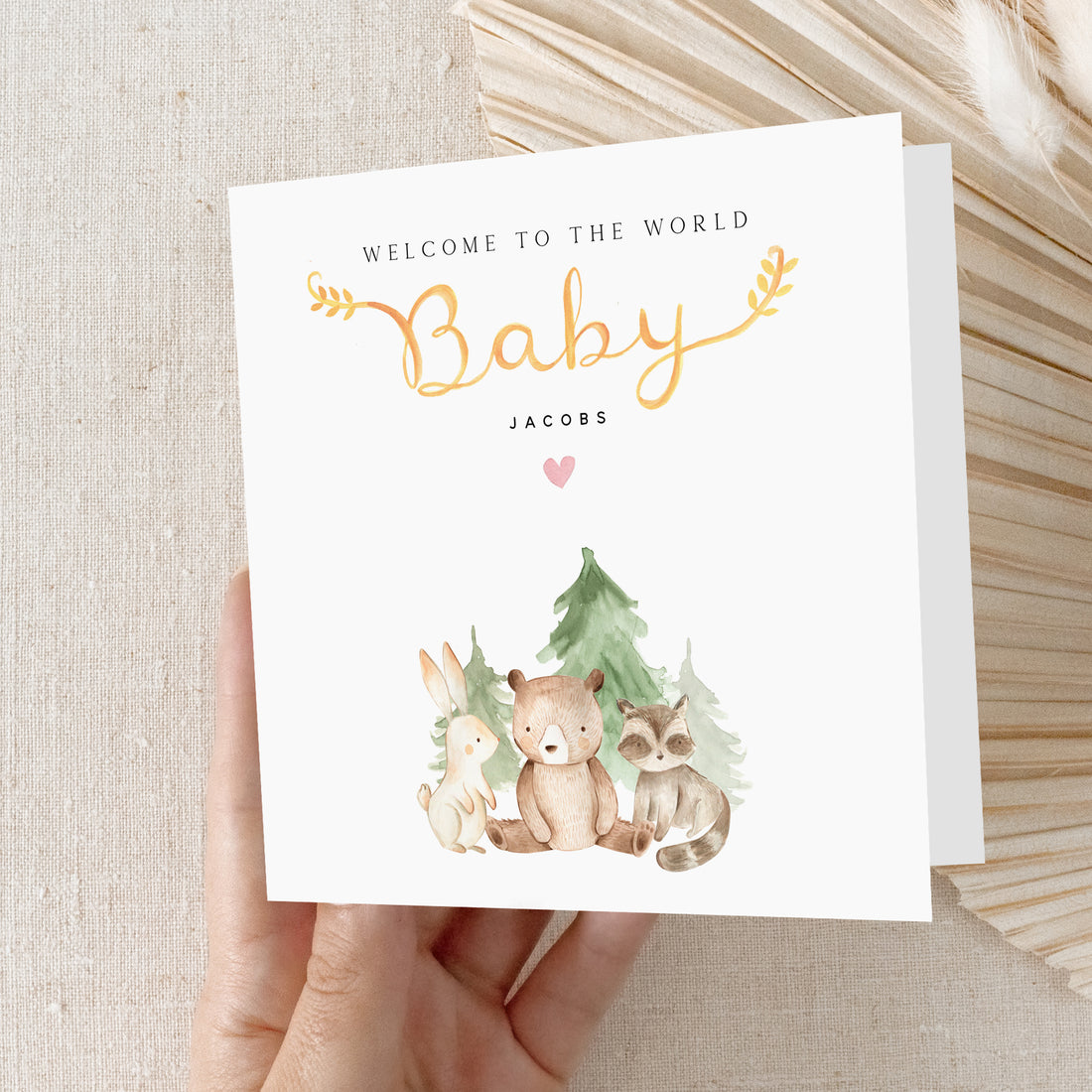 Personalised Woodland Theme New Baby Card