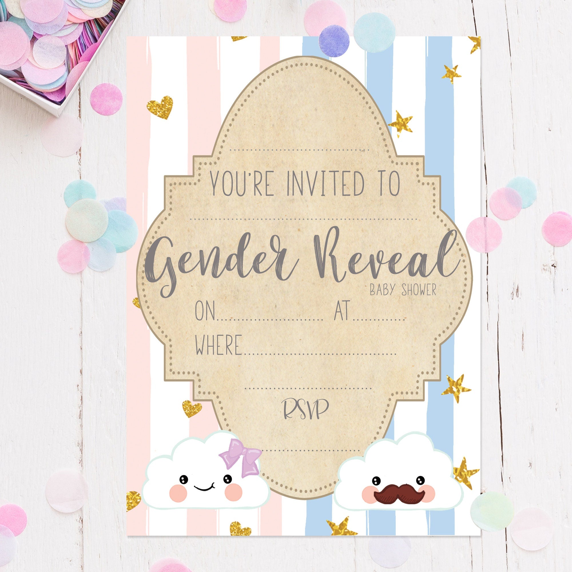 Cloud Baby Shower Gender Reveal Party Invitations