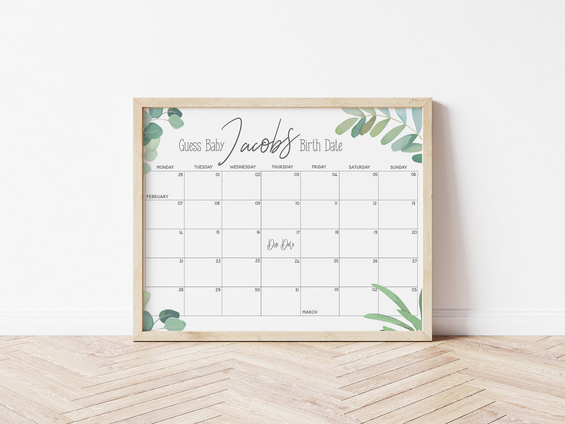 Botanical Green Personalised A3 Guess The Birthdate Chart