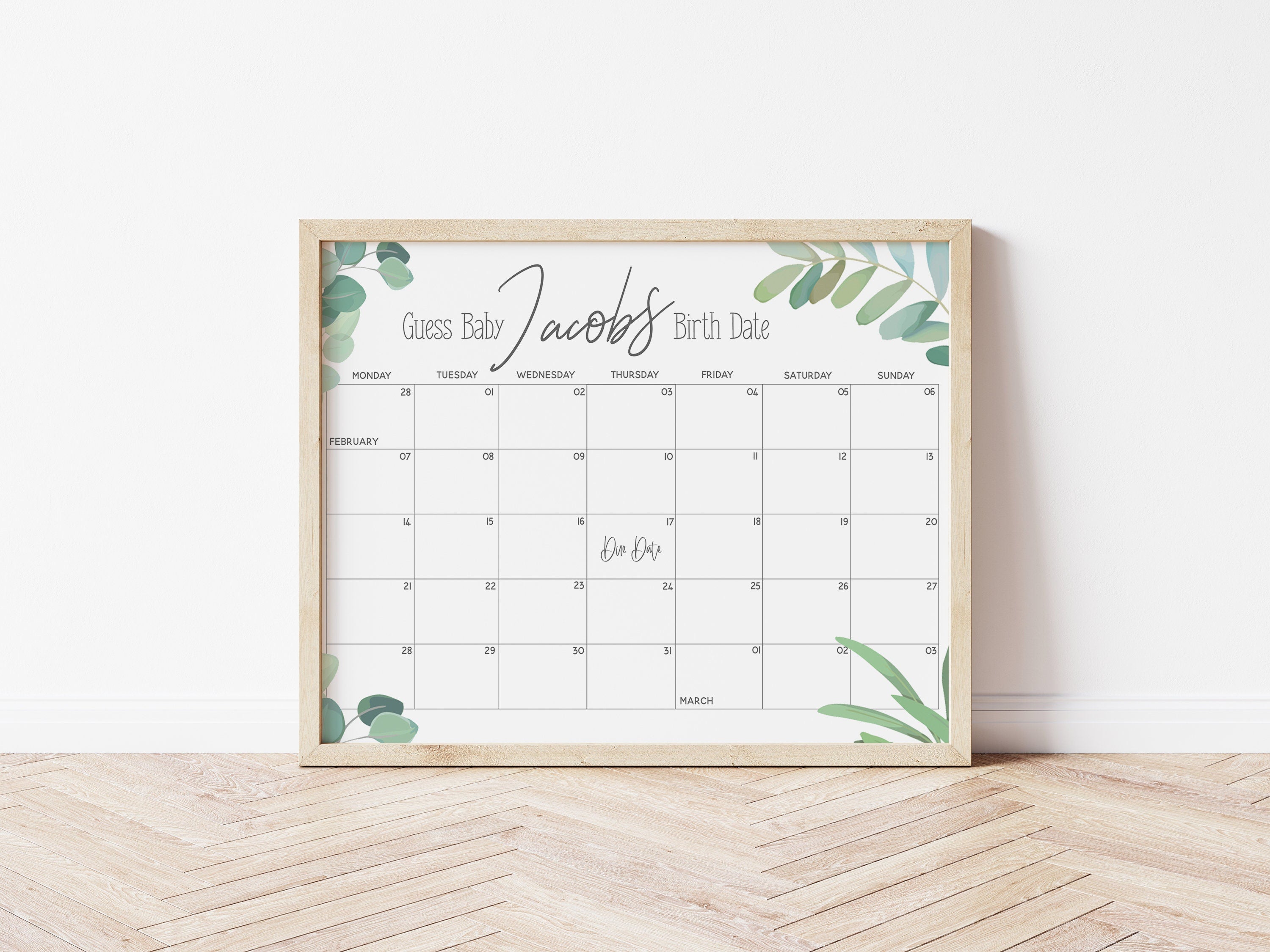 Botanical Green Personalised A3 Guess The Birthdate Chart