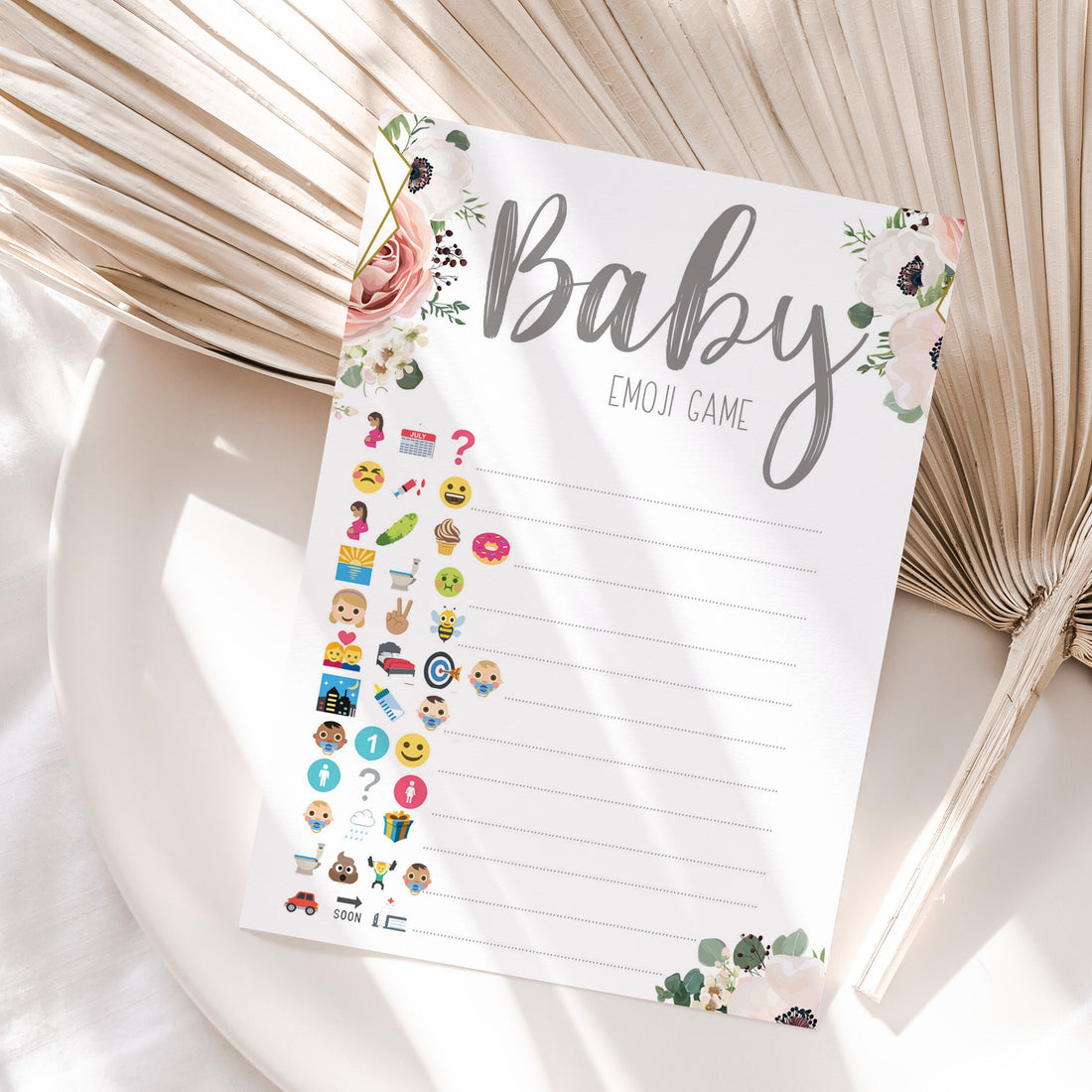 Boho Floral Baby Emoji Game Cards