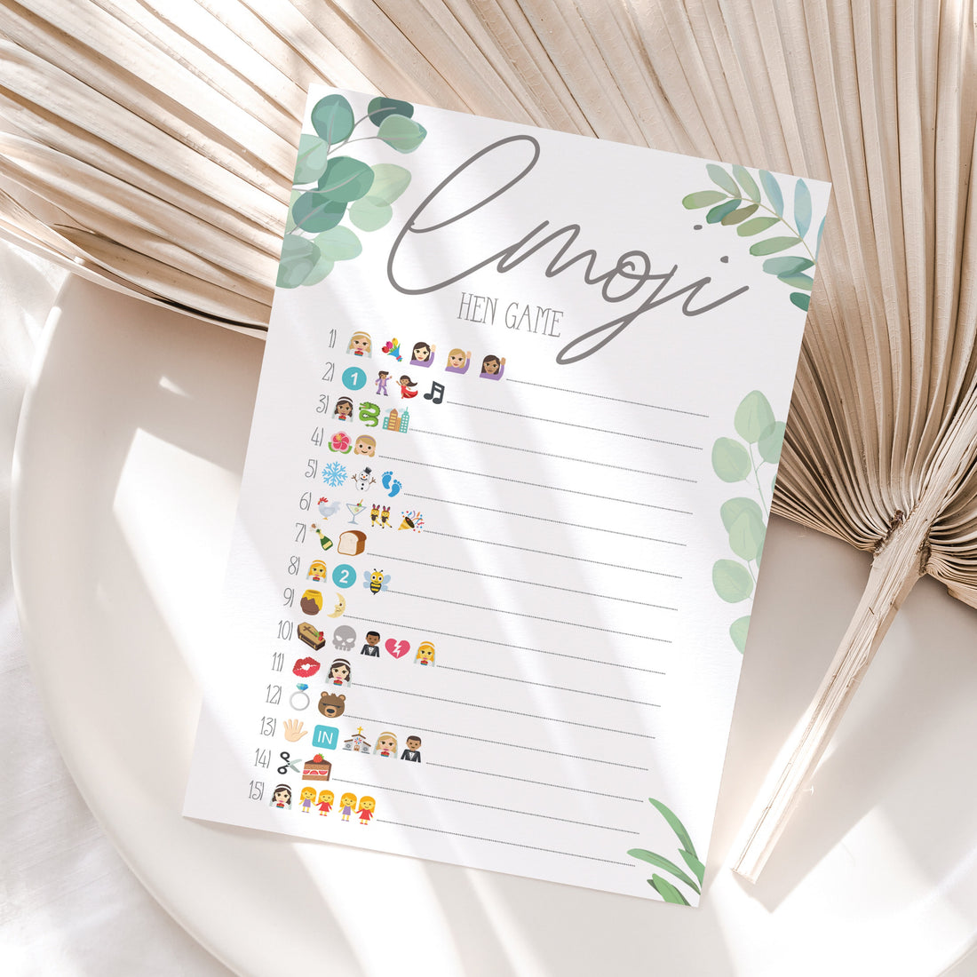 Botanical Green Hen Emoji Pictionary Style Game Cards