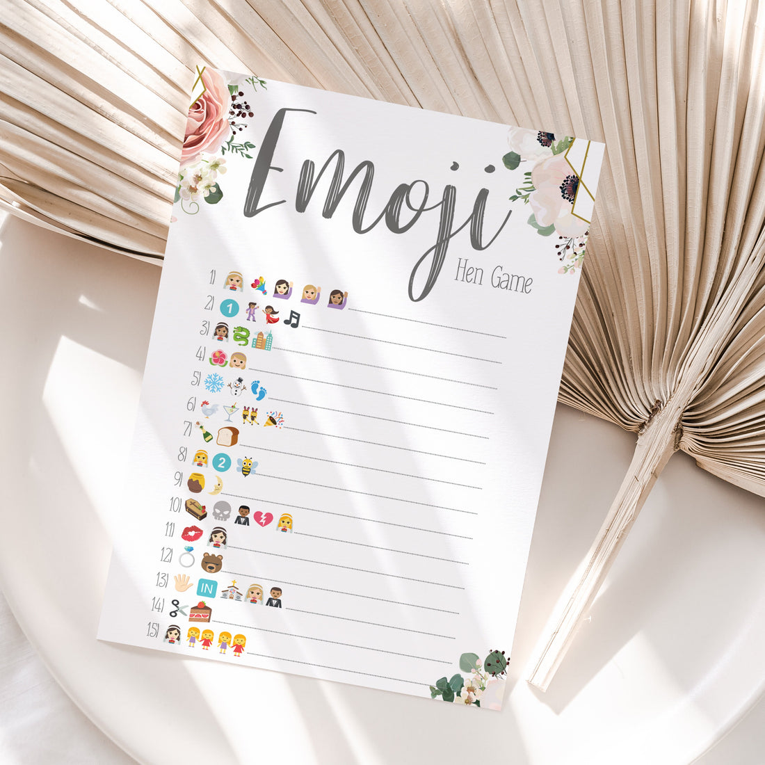 Boho Floral Hen Emoji Game Cards