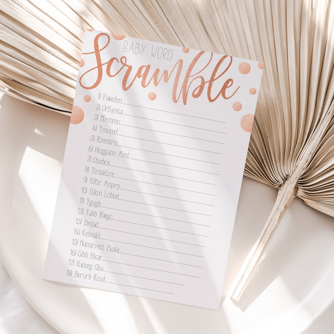 Rose Gold Word Scramble Cards
