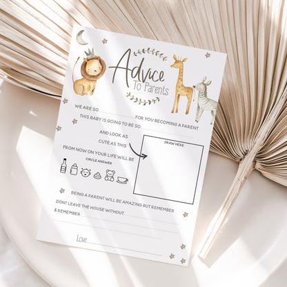 Cute Watercolour Safari Advice To Parents Cards
