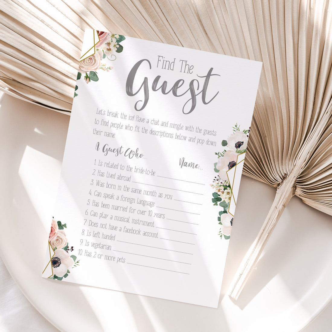 Boho Floral Find The Guest Game