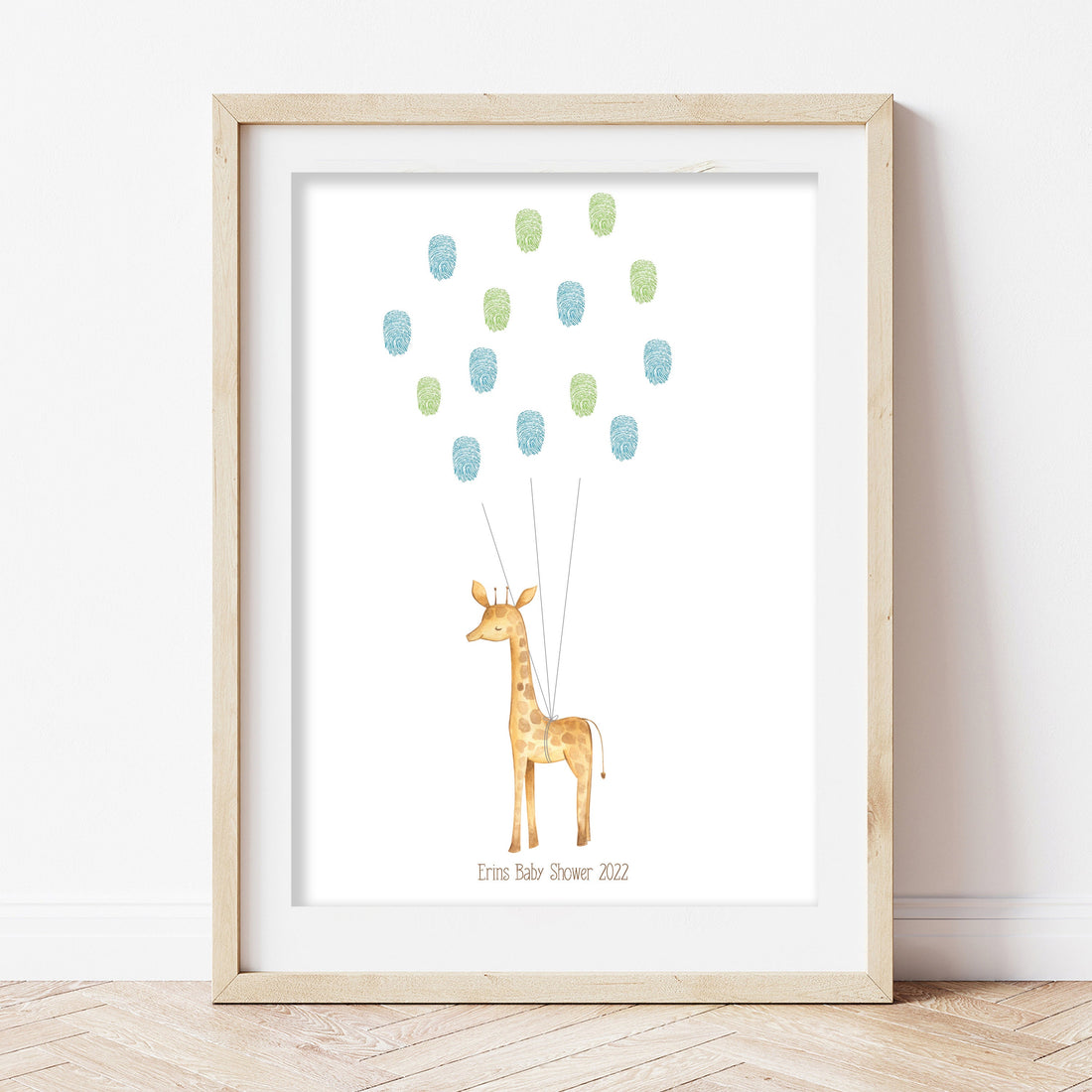 Cute Watercolour Giraffe Personalised Fingerprint Guest Book