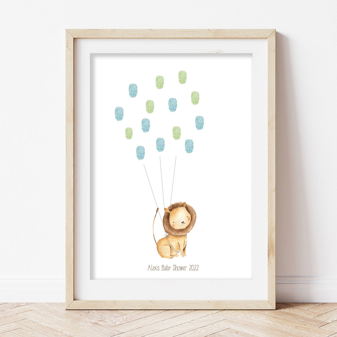 Cute Watercolour Lion Personalised Fingerprint Guest Book