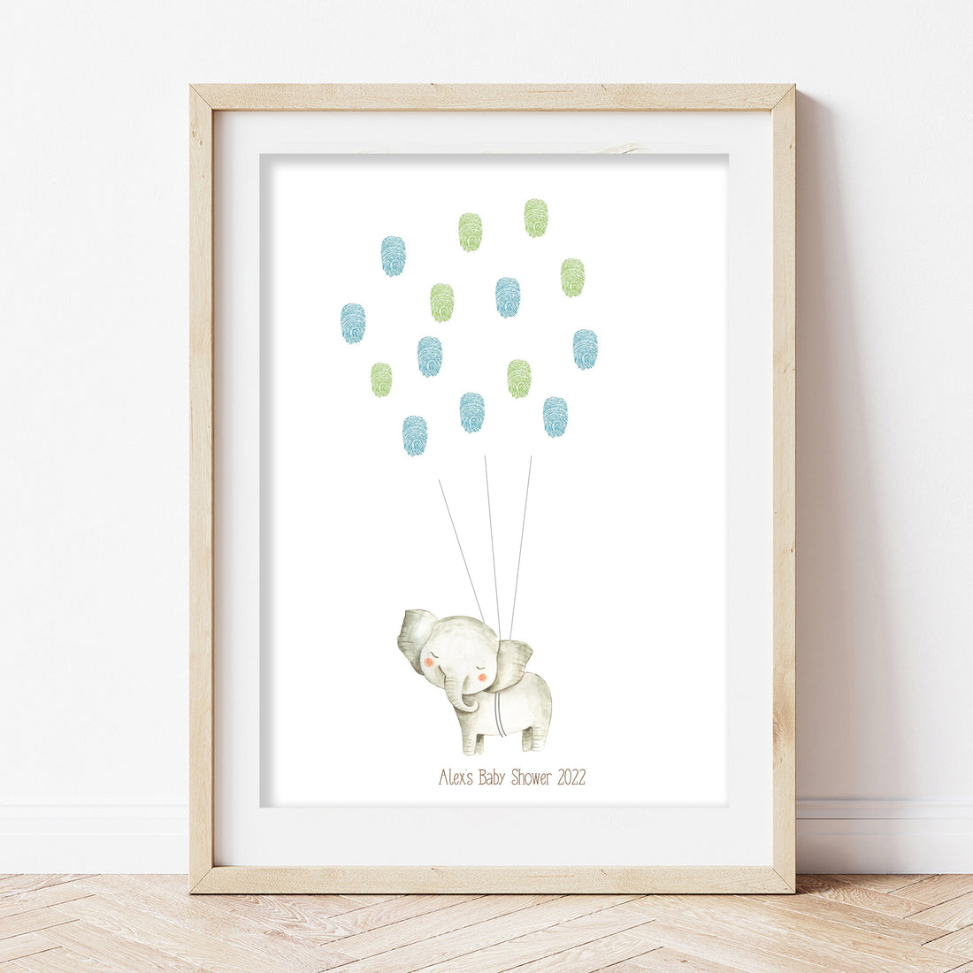 Cute Watercolour Elephant Personalised Fingerprint Guest Book