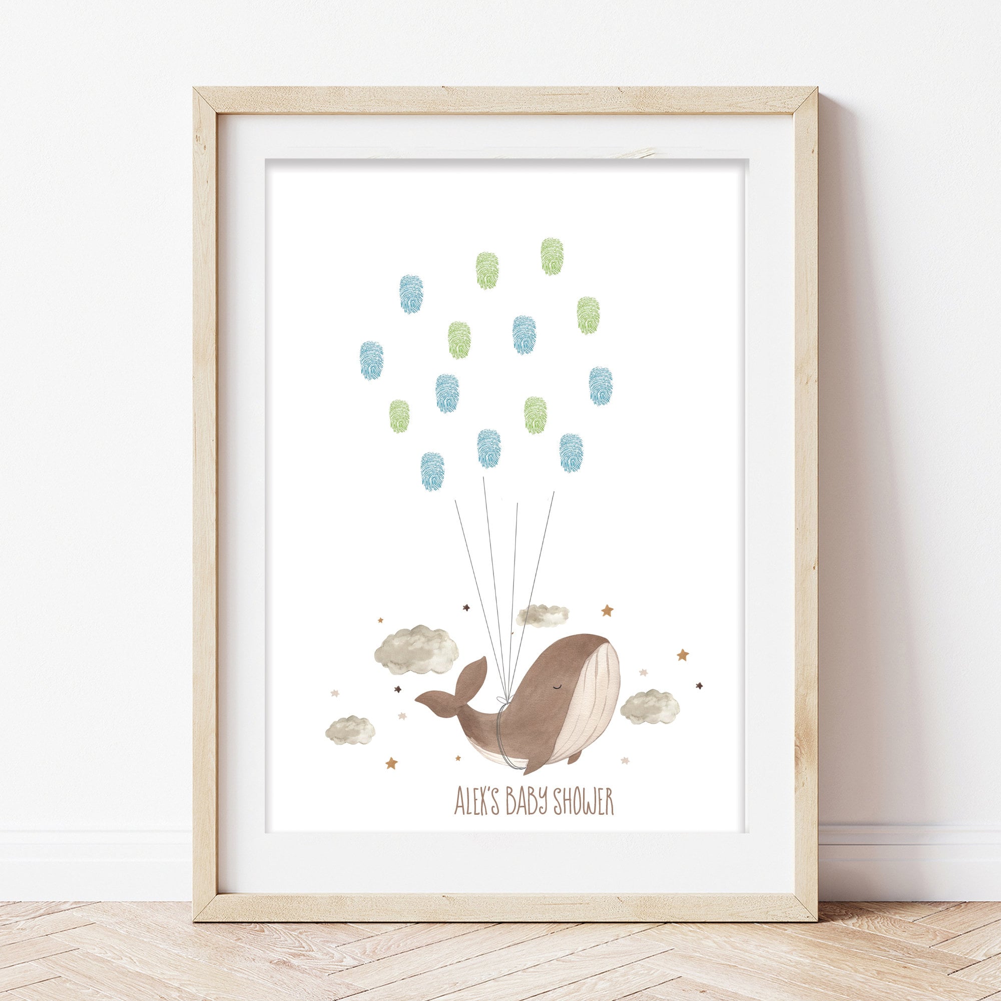 Cute Watercolour Whimsical Whale Personalised Fingerprint Guest Book
