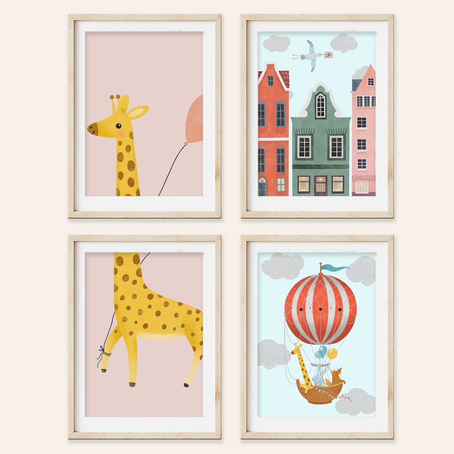 Whimsical giraffe 4 Pack Prints