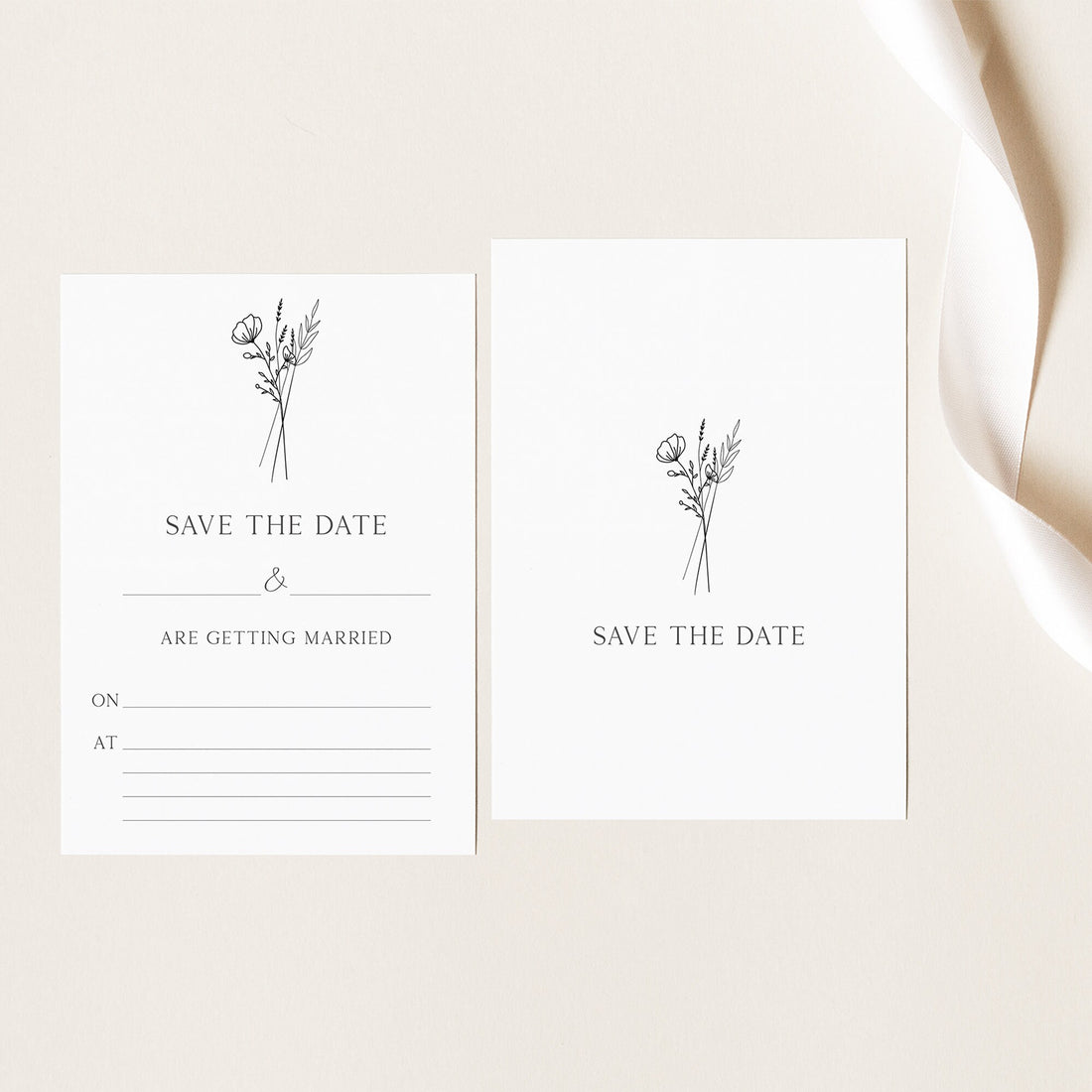 Minimal Flower Wedding Save The Date Cards