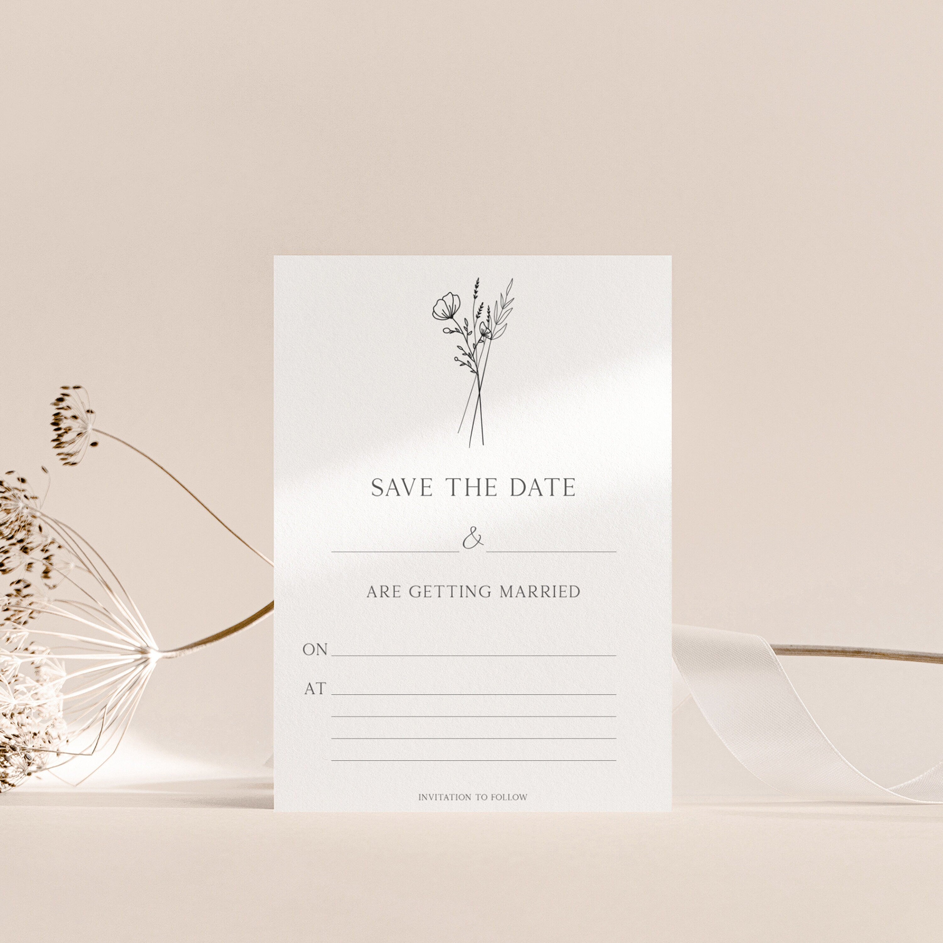 Minimal Flower Wedding Save The Date Cards