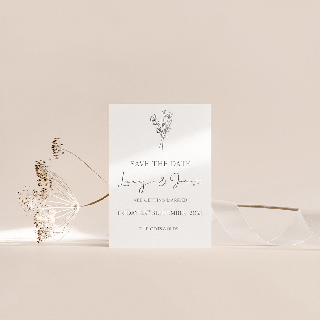 Personalised Minimal Flower Wedding Save The Date Cards