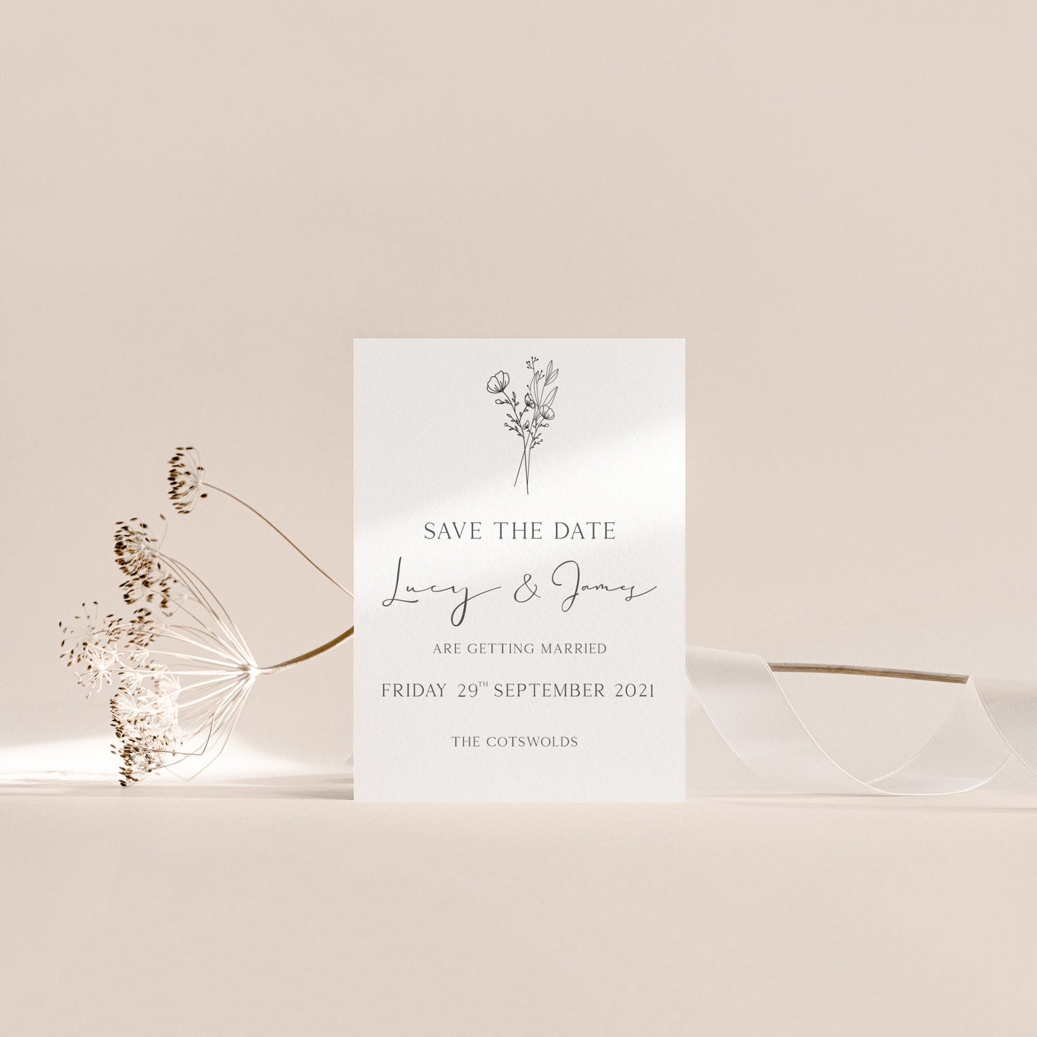 Personalised Minimal Flower Wedding Save The Date Cards