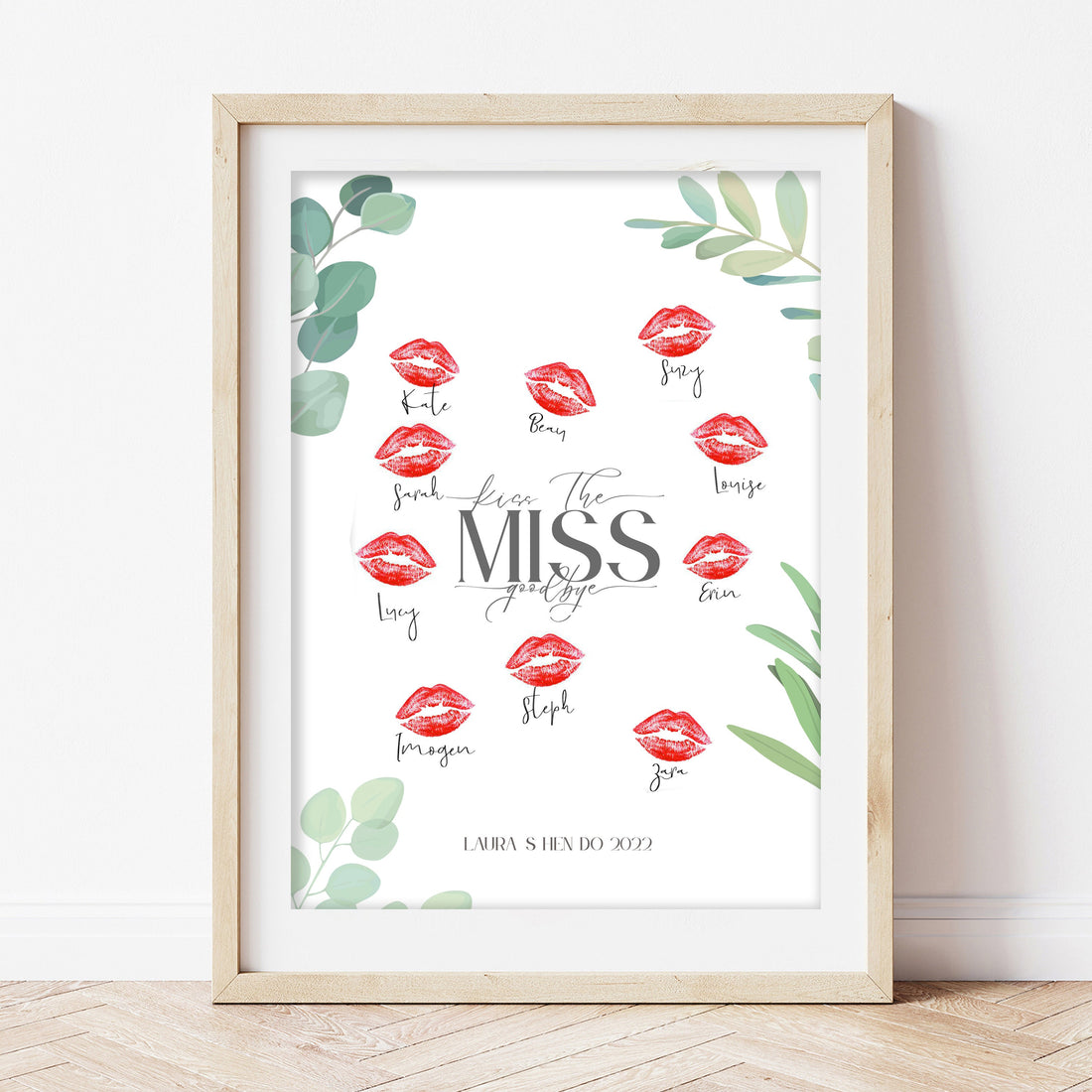 Botanical Green Hen Personalised Kiss The Miss Goodbye Print