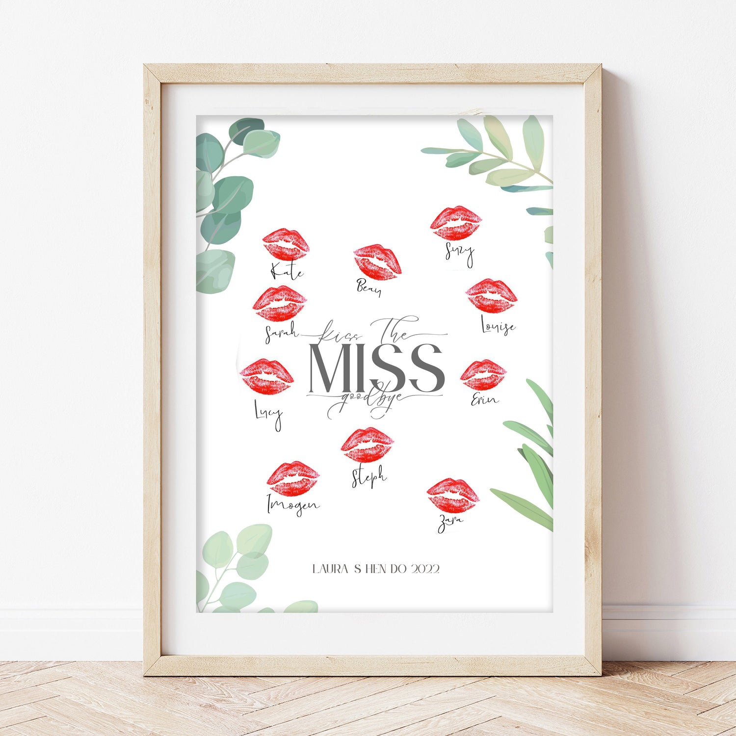 Botanical Green Hen Personalised Kiss The Miss Goodbye Print