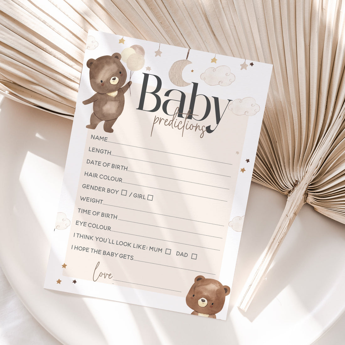 Teddy Bear Theme Baby Prediction Cards