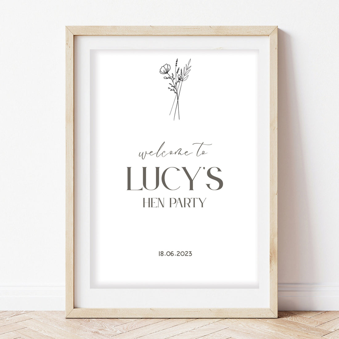 Personalised Minimal Flower Hen Party Welcome Sign