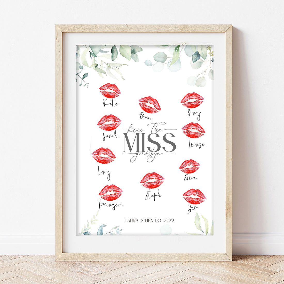 Botanical Personalised Kiss The Miss Goodbye Print