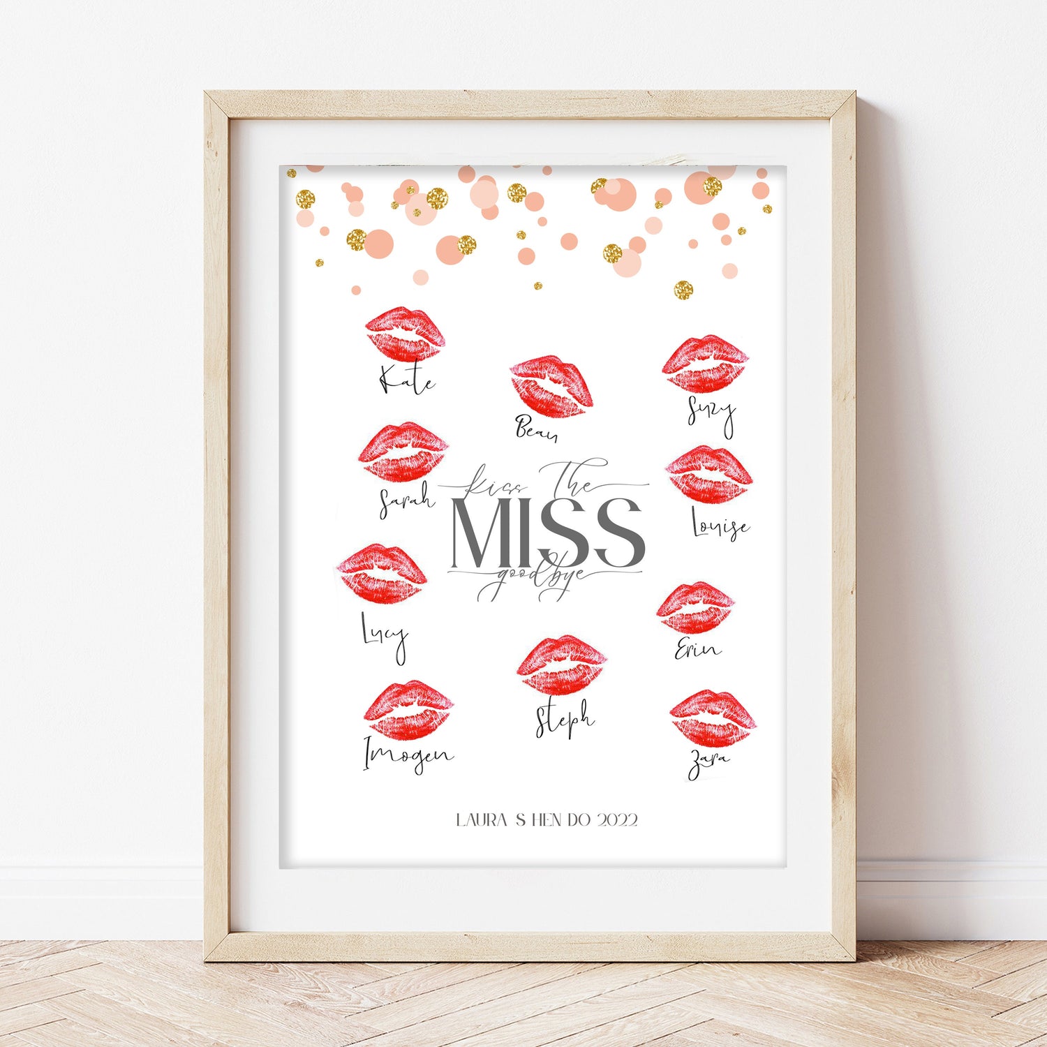 Polka Dot Personalised Kiss The Miss Goodbye Print