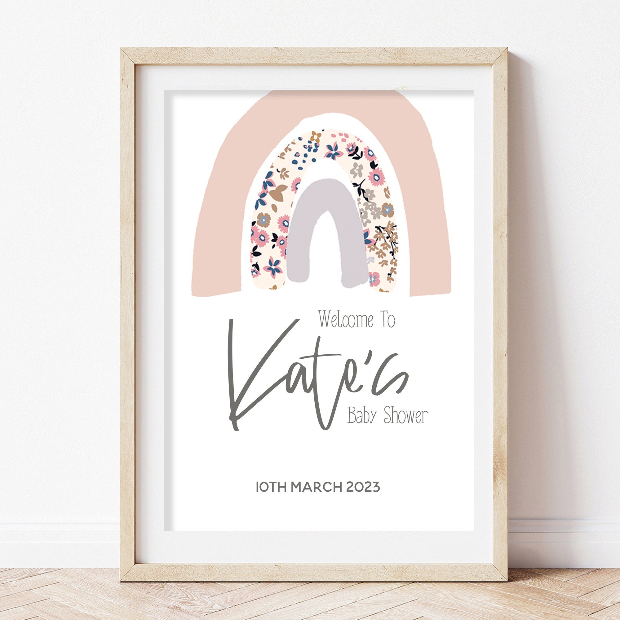 Ditsy Rainbow Personalised Welcome Sign For Baby Shower