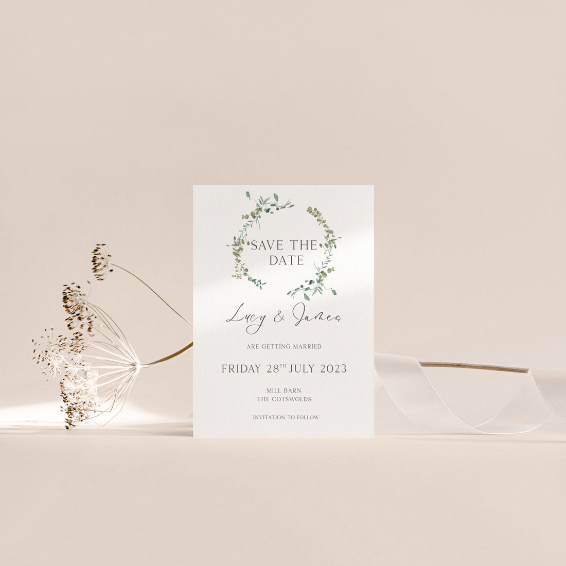 Personalised Botanical wreath Save The Date Cards