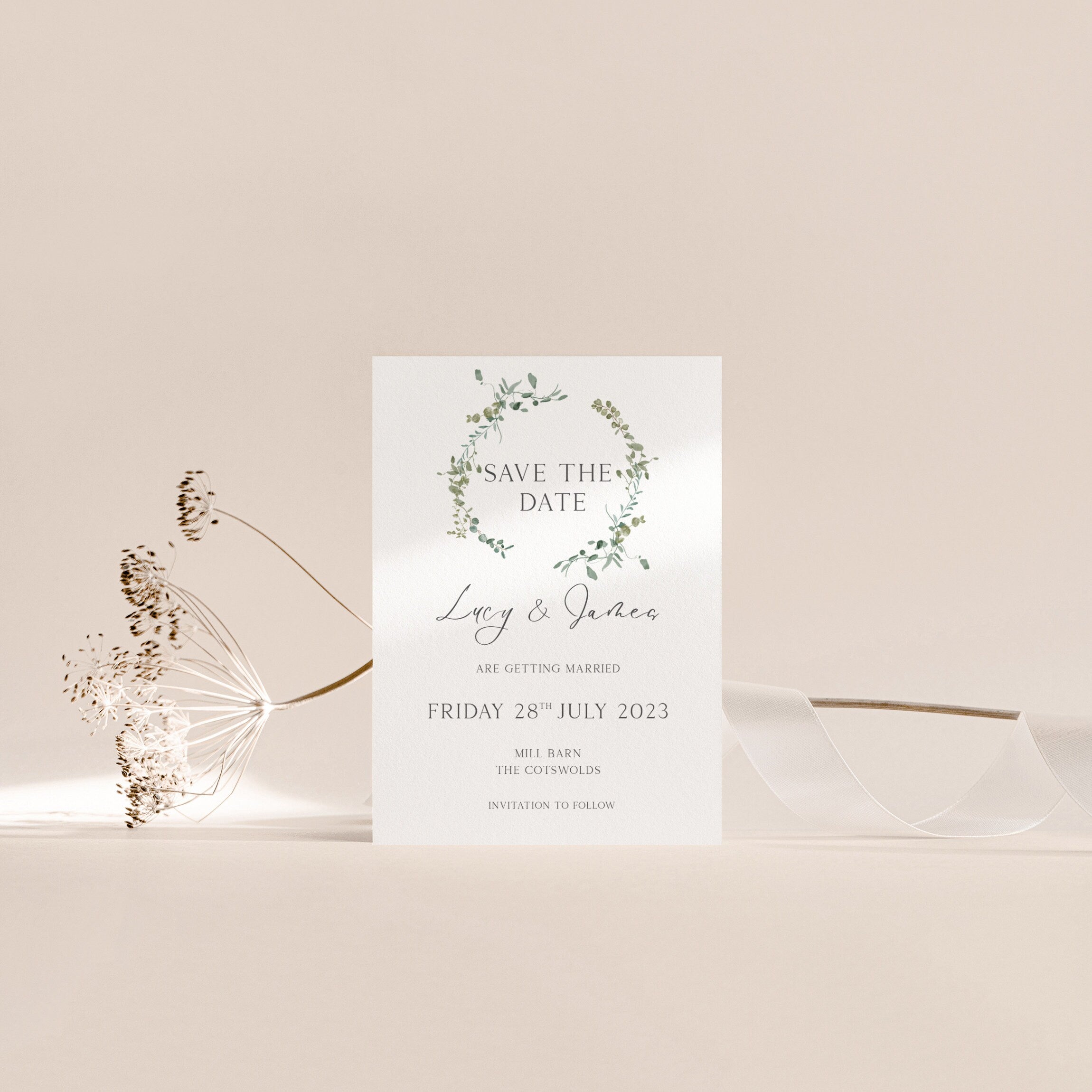 Personalised Botanical wreath Save The Date Cards