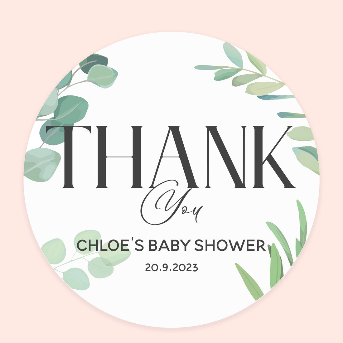 Botanical Personalised baby Shower Thank You Stickers