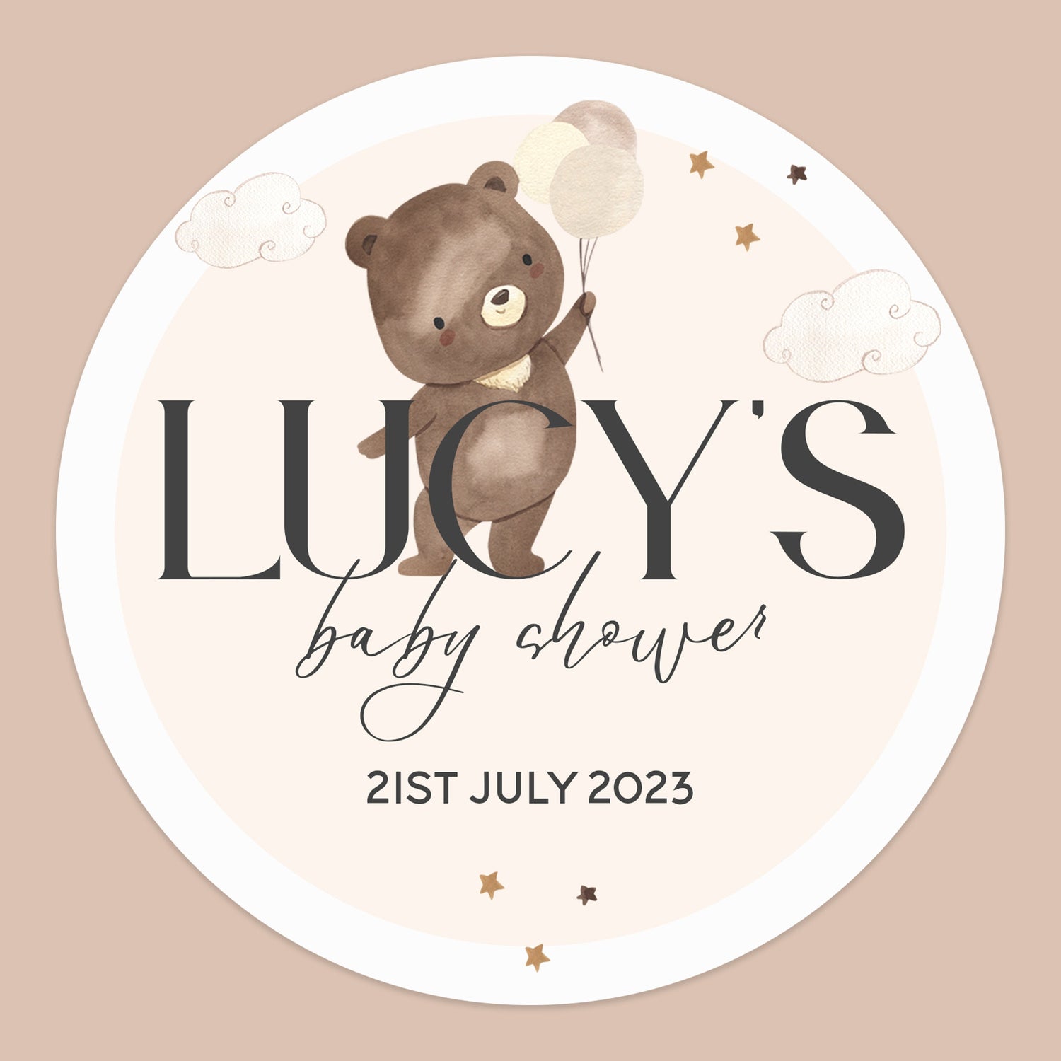 Teddy Bear Personalised Baby Shower Stickers