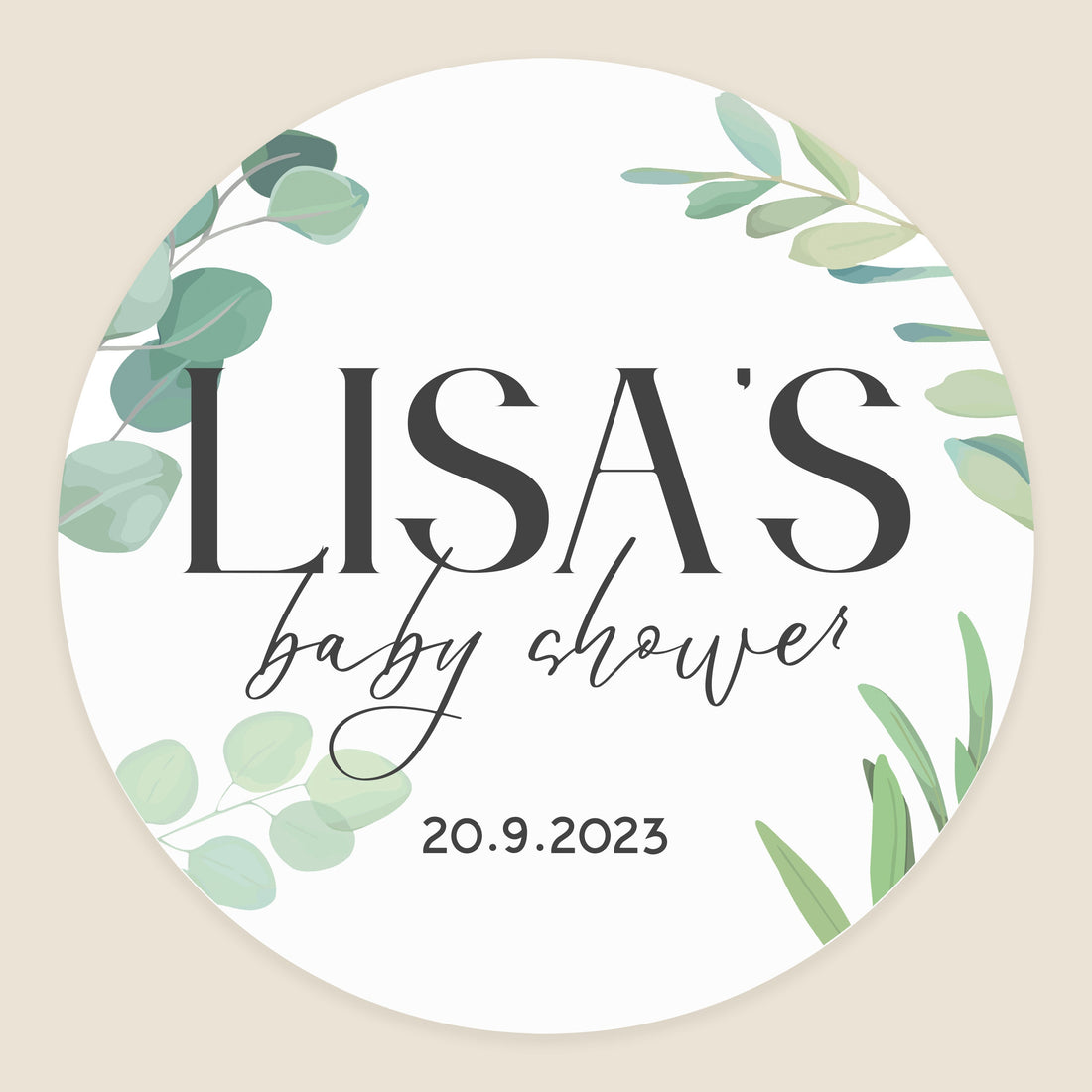 Botanical Green Personalised Baby Shower Stickers