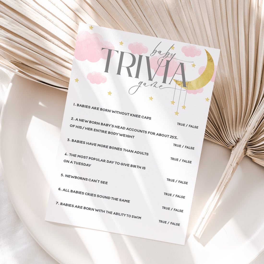 Whimsical Baby Girl Pink Trivia Game Cards