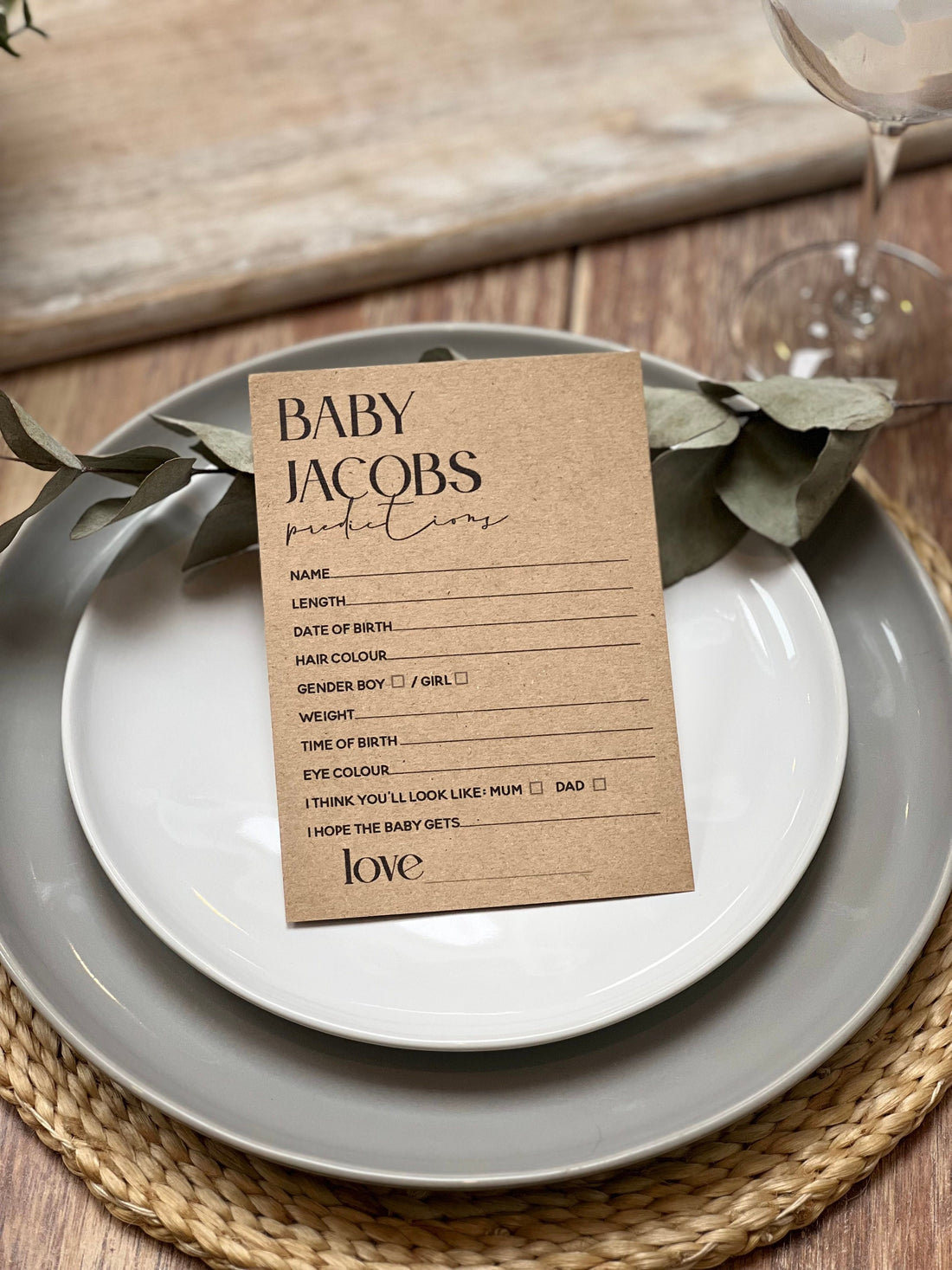 Kraft Card Personalised Baby Shower Prediction Cards
