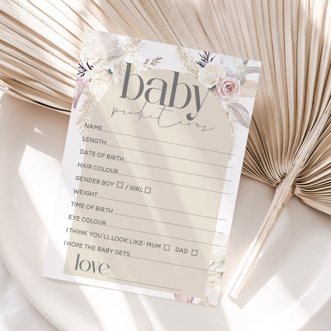 Boho Pampas Grass Birth Prediction Cards