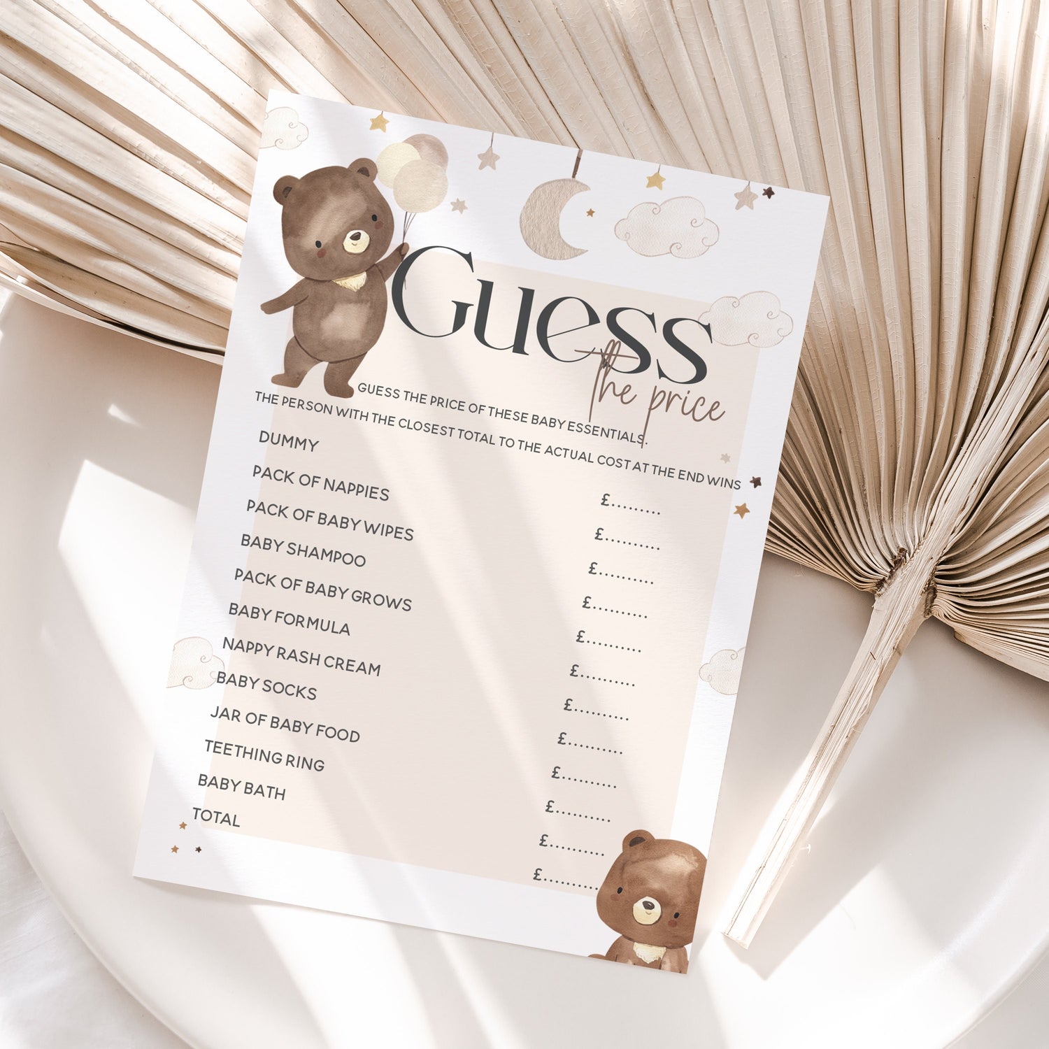Teddy Bear Guess The Price Game Cards